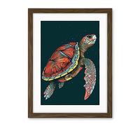 Artery8 Swimming Sea Turtle Modern Folk Art Illustration Artwork Framed Wall Art Print 18X24 Inch