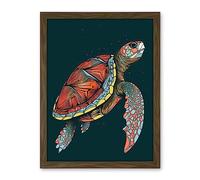 Artery8 Swimming Sea Turtle Modern Folk Art Illustration Artwork Framed Wall Art Print 18X24 Inch