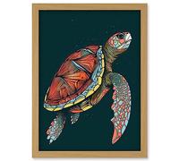 Artery8 Swimming Sea Turtle Modern Folk Art Illustration Artwork Framed Wall Art Print A4