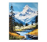 Swiss Alps Oil Painting Switzerland Snow Capped Peaks And River In Idyllic Alpine Meadow Extra Large XL Unframed Wall Art Poster Print Artery8 Multi W24 inch x H32 inch
