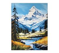 Artery8 Swiss Alps Oil Painting Switzerland Snow Capped Peaks & River In Idyllic Alpine Meadow Unframed Wall Art Print Poster Home Decor Premium Artery8 Multicolor W12" x H16"