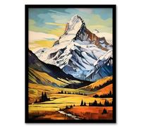 Artery8 Swiss Alps Switzerland Oil Painting Snow Capped Peaks Over Idyllic Alpine Meadow Artwork Framed Wall Art Print A4