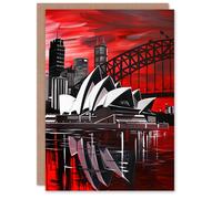 Artery8 Greeting Card Sydney Opera House Dramatic Red Black NSW Blank For Him Or Her Art Birthday Card