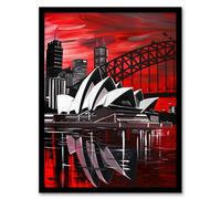 Artery8 Sydney Opera House Dramatic Red Black Nsw Wall Art Print - A4 Size