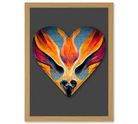 Artery8 Symbol Heart Love Phoenix Orange Decorative Graffiti Mural Alphabet Initial Stencil Artwork Framed Wall Art Print A4 in Light Oak Artery8 Light Oak