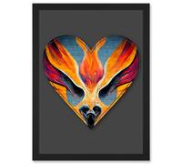 Artery8 Symbol Heart Love Phoenix Orange Decorative Graffiti Mural Alphabet Initial Stencil Artwork Framed Wall Art Print A4 in Black Artery8 Black