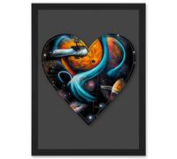Artery8 Symbol Heart Love Space Trippy Cosmos Decorative Graffiti Mural Alphabet Initial Stencil Artwork Framed Wall Art Print A4 in Black Artery8 Black