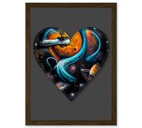 Artery8 Symbol Heart Love Space Trippy Cosmos Decorative Graffiti Mural Alphabet Initial Stencil Artwork Framed Wall Art Print A4 in Brown Artery8 Brown