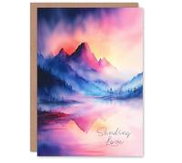 Artery8 Sympathy Card Sending Love Watercolour Mountain Lake Landscape Blank For Him Or Her Art Greeting Card
