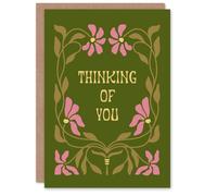 Artery8 Sympathy Card Thinking of You Pink Green Floral Art Nouveau