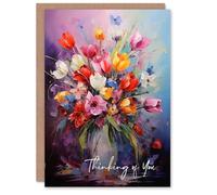 Artery8 Sympathy Greeting Card Colourful Flower Bouquet Vase Thinking of You For Her