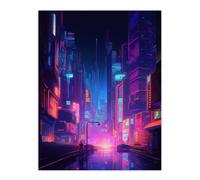 Artery8 Synthpop City Modern Neon Futuristic Cityscape Blue Purple Unframed Wall Art Print Poster Home Decor Premium | Size: W12" x H16" Artery8 Multicolor W12" x H16"