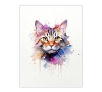 Wall Art Print Tabby Cat Lovers Gift Watercolour Pet Portrait Painting Artwork Poster Artery8 Multi W24 inch x H32 inch