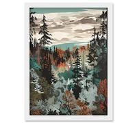 Taiga Boreal Autumnal Colours Forest Landscape Artwork Framed Wall Art Print A4 Artery8 White One Size