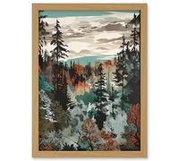 Taiga Boreal Autumnal Colours Forest Landscape Artwork Framed Wall Art Print A4 Artery8 Light Oak One Size