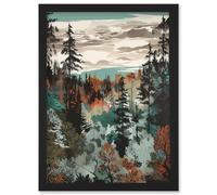 Taiga Boreal Autumnal Colours Forest Landscape Artwork Framed Wall Art Print A4 Artery8 Black One Size