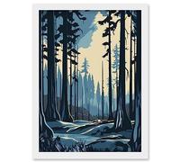 Taiga Boreal Forest Winter Landscape Illustration Artwork Framed Wall Art Print A4 Artery8 White One Size