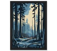 Artery8 Taiga Boreal Forest Winter Landscape Illustration Artwork Framed Wall Art Print A4 in Black Artery8 Black