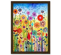 Artery8 Tall Mixed Flowers Folk Art Watercolour Painting Artwork Framed A3 Wall Art Print