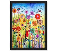 Artery8 Tall Mixed Flowers Folk Art Watercolour Painting Artwork Framed A3 Wall Art Print