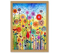 Artery8 Tall Mixed Flowers Folk Art Watercolour Painting Artwork Framed A3 Wall Art Print