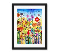 Artery8 Tall Mixed Flowers Folk Art Watercolour Painting Artwork Framed Wall Art Print 18X24 Inch