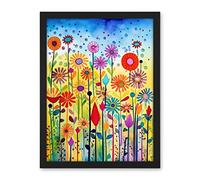 Artery8 Tall Mixed Flowers Folk Art Watercolour Painting Artwork Framed Wall Art Print 18X24 Inch