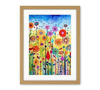 Artery8 Tall Mixed Flowers Folk Art Watercolour Painting Artwork Framed Wall Art Print 18X24 Inch