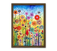 Artery8 Tall Mixed Flowers Folk Art Watercolour Painting Artwork Framed Wall Art Print 18X24 Inch