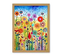 Artery8 Tall Mixed Flowers Folk Art Watercolour Painting Artwork Framed Wall Art Print 18X24 Inch