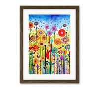 Artery8 Tall Mixed Flowers Folk Art Watercolour Painting Artwork Framed Wall Art Print 18X24 Inch