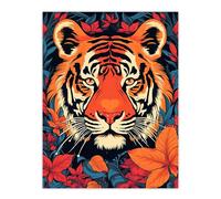 Artery8 Tangerine Tiger Artwork Bold Bright Amber Orange And Red On Teal Large Wall Art Poster Print Thick Paper 18X24 Inch