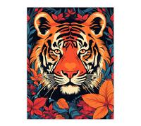 Artery8 Tangerine Tiger Artwork Bold Bright Amber Orange & Red On Teal Unframed Wall Art Print Poster Home Decor Premium | Size: W12" x H16" Artery8 Multicolor W12" x H16"