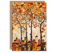Artery8 Tangerine Trees Town Painting Autumnal Colours Greeting Birthday Card Him Her All Blank