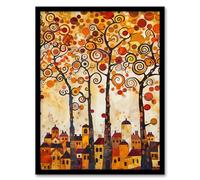 Artery8 Tangerine Trees Town Painting Autumnal Colours Living Room Artwork Framed Wall Art Print 18X24 Inch