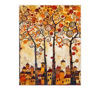 Artery8 Tangerine Trees Town Painting Autumnal Colours Living Room Extra Large XL Wall Art Poster Print