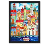 Artery8 Tangier Morocco Folk Art Artwork Framed Wall Art Print A4 in Black Artery8 Black