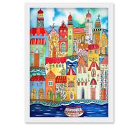 Artery8 Tangier Morocco Folk Art Artwork Framed Wall Art Print A4 in White Artery8 White