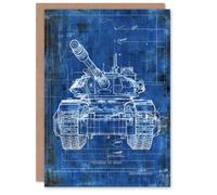Artery8 Tank Blueprint Drawing Detailed Military Vehicle Greeting Birthday Card Him Her All Blank
