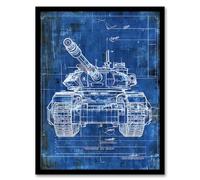 Artery8 Tank Blueprint Drawing Detailed Military Vehicle Man Cave Fathers Day Artwork Framed Wall Art Print 18X24 Inch