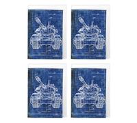 Artery8 Tank Blueprint Technical Drawing Art Cards Multipack of 4 Military Vehicle Greeting Cards For Any Occasion, Blank Inside For Your Message, A6 Size 10 x 15 cms