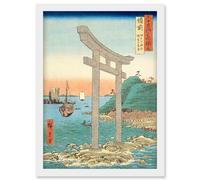 Artery8 Tanokuchi Coast, Yugasan torii Bizen Province Utagawa Hiroshige Japan Woodblock Artwork Framed Wall Art Print A4 in White Artery8 White