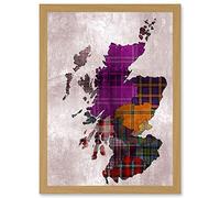 Artery8 Tartan Map Of Scotland A4 Artwork Framed Wall Art Print