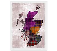 Artery8 Tartan Map Of Scotland A4 Artwork Framed Wall Art Print