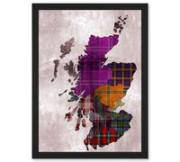 Artery8 Tartan Map Of Scotland A4 Artwork Framed Wall Art Print