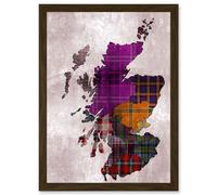 Artery8 Tartan Map Of Scotland A4 Artwork Framed Wall Art Print in Brown Artery8 Brown