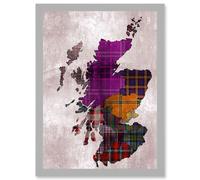 Artery8 Tartan Map Of Scotland A4 Artwork Framed Wall Art Print in Light Grey Artery8 Light Grey