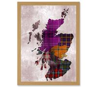 Artery8 Tartan Map Of Scotland A4 Artwork Framed Wall Art Print in Light Oak Artery8 Light Oak