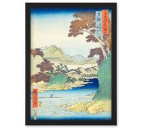 Artery8 Tatsuta Mountain & Tatsuta River Yamato Province Utagawa Hiroshige Japan Woodblock Artwork Framed Wall Art Print A4 in Black Artery8 Black