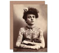 Artery8 Tattoo Lady Woman for Wife Her Mum Sister Daughter Mom Gran Nan for All Occasions Blank Art Greeting Card